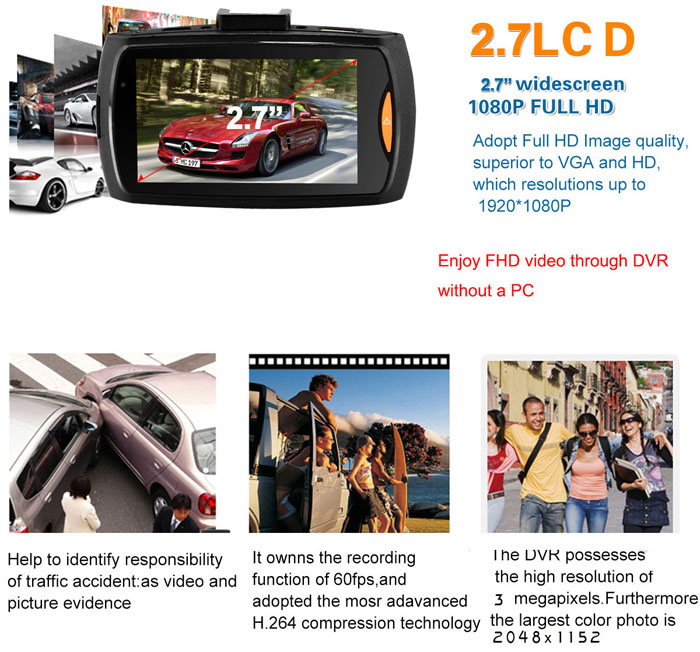 Dome G30B 2.7 inch LCD Dual Cameras 1080P Full HD Car DVR Allwinner A10 Car Dash Camera Video Recorder with Motion Detection G-sensor