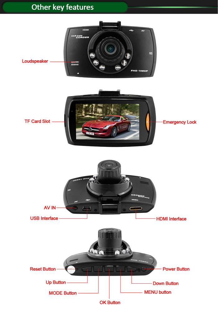 Dome G30B 2.7 inch LCD Dual Cameras 1080P Full HD Car DVR Allwinner A10 Car Dash Camera Video Recorder with Motion Detection G-sensor