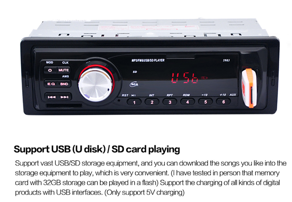5983 Car Radio 12V Auto Audio Stereo MP3 Player Support FM SD AUX USB
