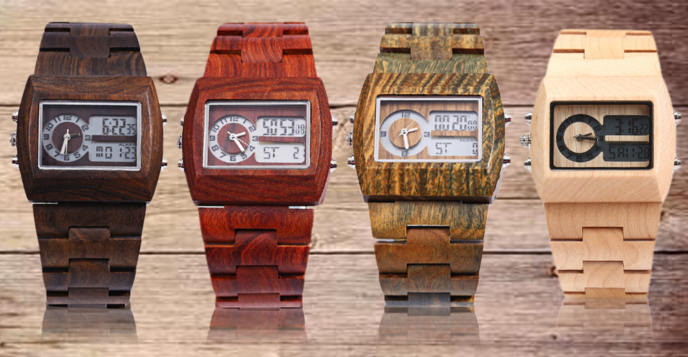 BEWELL ZS-W021A Bamboo Wooden Men Quartz Watch with Double Movement Luminous Display