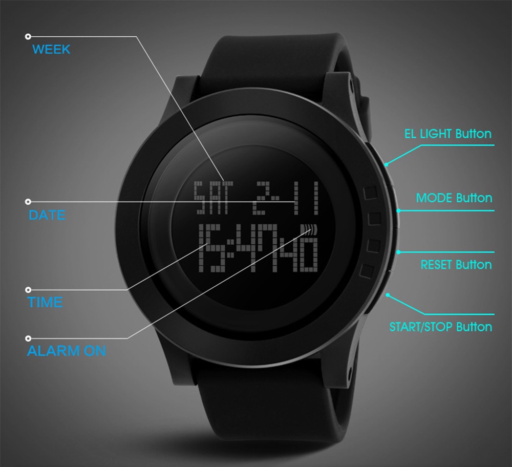 SKMEI 1142 Men Sport LED Digital Watch Water Resistance Wristwatch