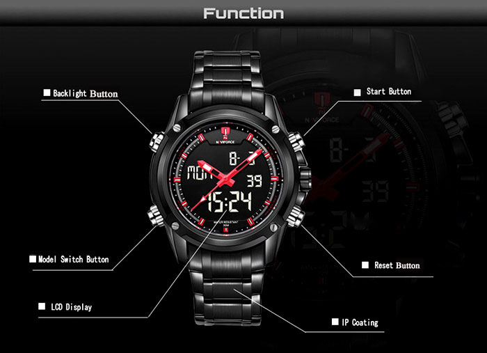 Naviforce Backlight 30M Water Resistance Double Movt Male Watch