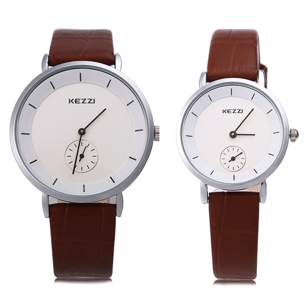 KEZZI KW - 1080 Couple Quartz Watch Round Dial with Small Second Dial Wristwatch