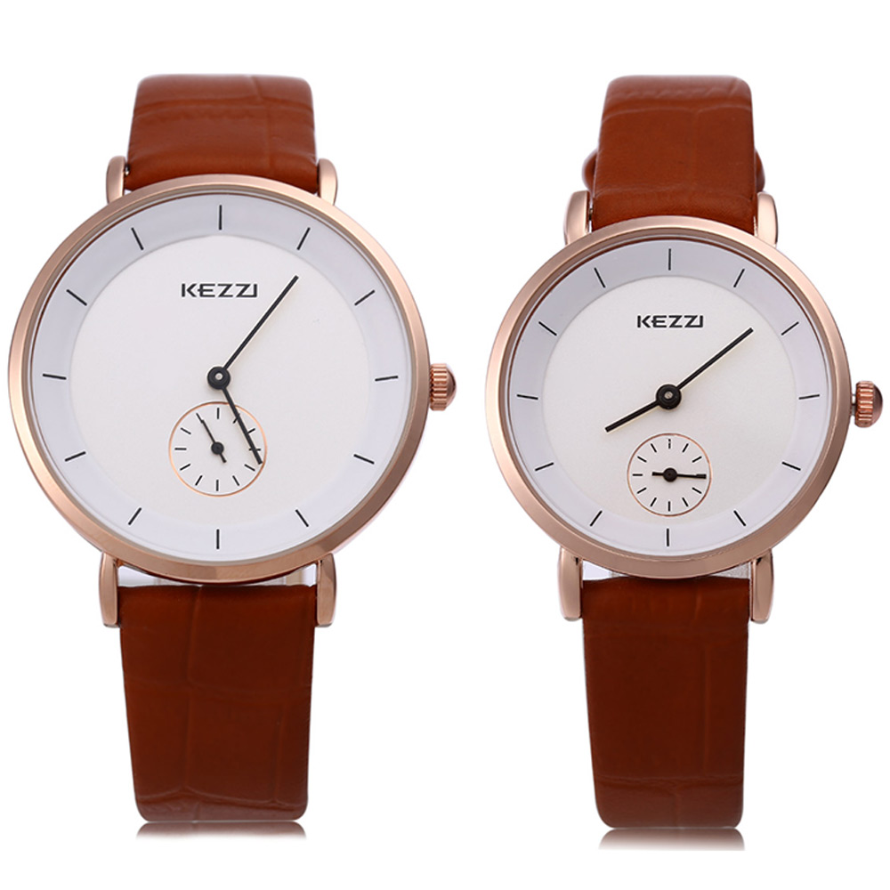 KEZZI KW - 1080 Couple Quartz Watch Round Dial with Small Second Dial Wristwatch