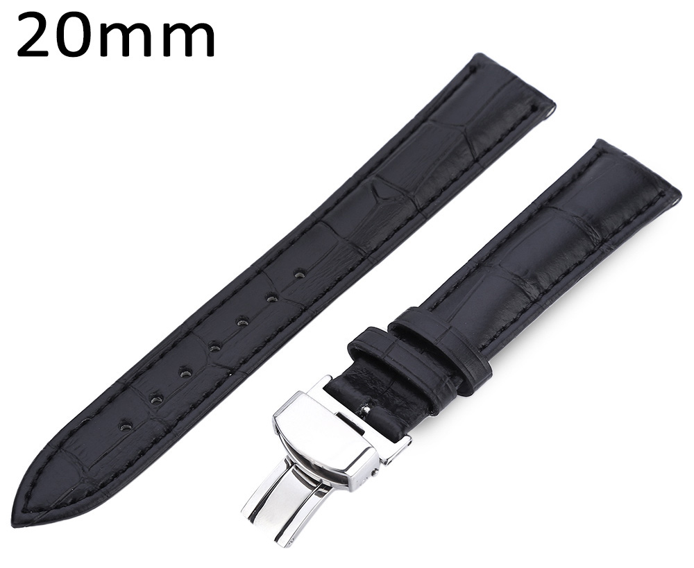 20MM Leather Watch Strap Butterfly Clasp Band