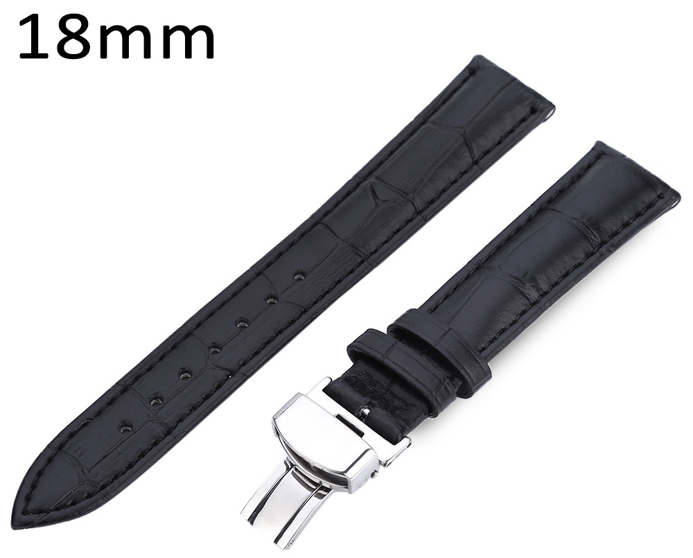 22MM Leather Watch Strap Butterfly Clasp Band