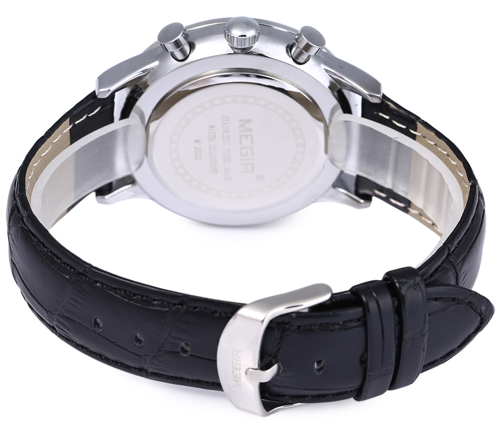 MEGIR M2022 Men Quartz Sport Watch Three Working Sub-dials Water Resistance Luminous Pointer Chronograph Wristwatch