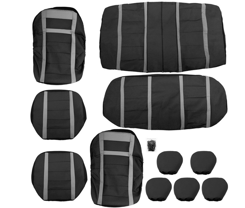 T21621 / BK + BK 11pcs Universal PU Leather Car Seat Cover Set Four Seasons Auto Cushion Interior Accessories