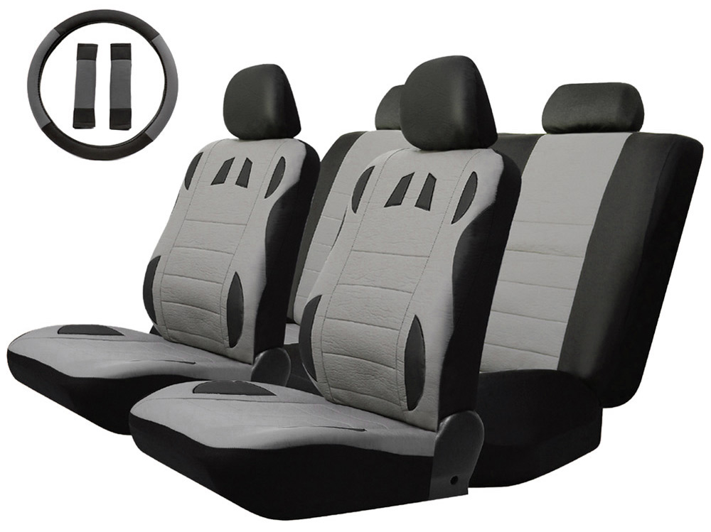 T20634 / BK GR 13pcs Universal Car Seat Cover Set Four Seasons Auto Cushion Interior Accessories Steering Wheel Wrap