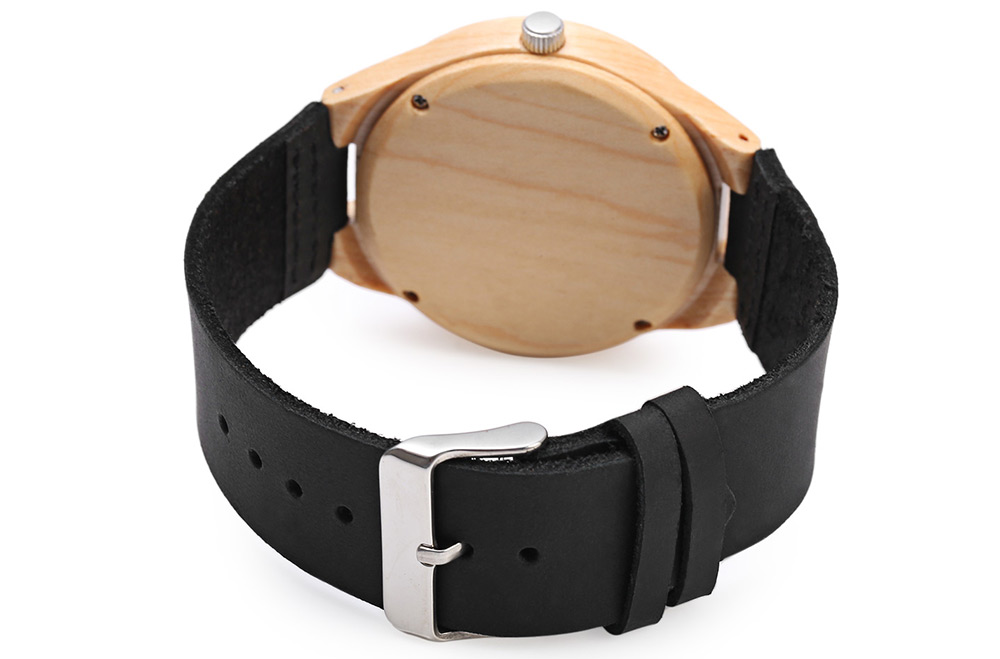 REDEAR Wooden Quartz Male Watch Simple Round Dial Leather Band Wristwatch