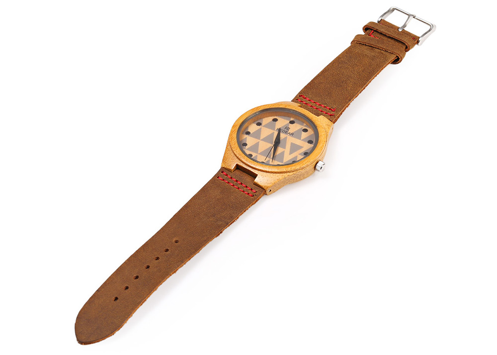 REDEAR SJ 1448 - 7 Wooden Female Quartz Watch Special Pattern Dial Leather Strap Wristwatch