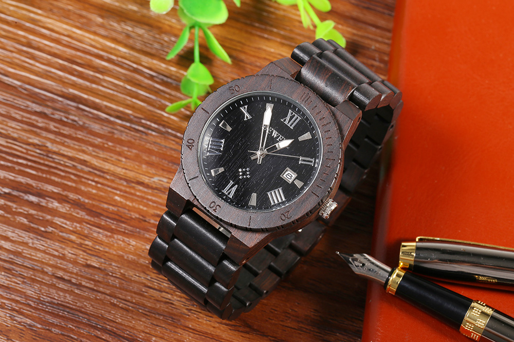 Bewell ZS - W109B Quartz Men Watch Wooden Band Date Display Wristwatch
