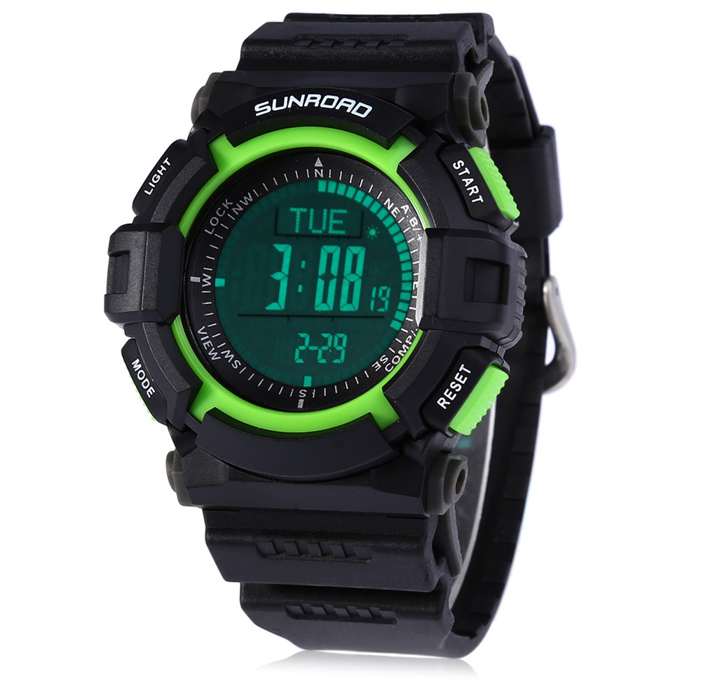 SUNROAD FR822A Multifunctional Digital Sports Watch Altimeter Barometer Thermometer Wristwatch with Date Day Stopwatch Countdown Compass Function 30M Water Resistance