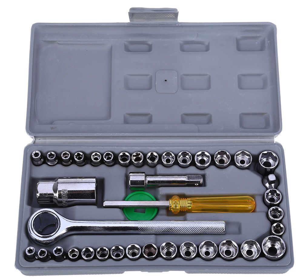 40pcs Auto Car Repair Tool Box Set Socket Wrench Sleeve Screwdriver Hardware Kit