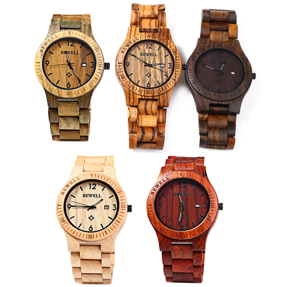 Bewell ZS - W086B Wood Men Watch Analog Quartz Movement Date Display Wristwatch
