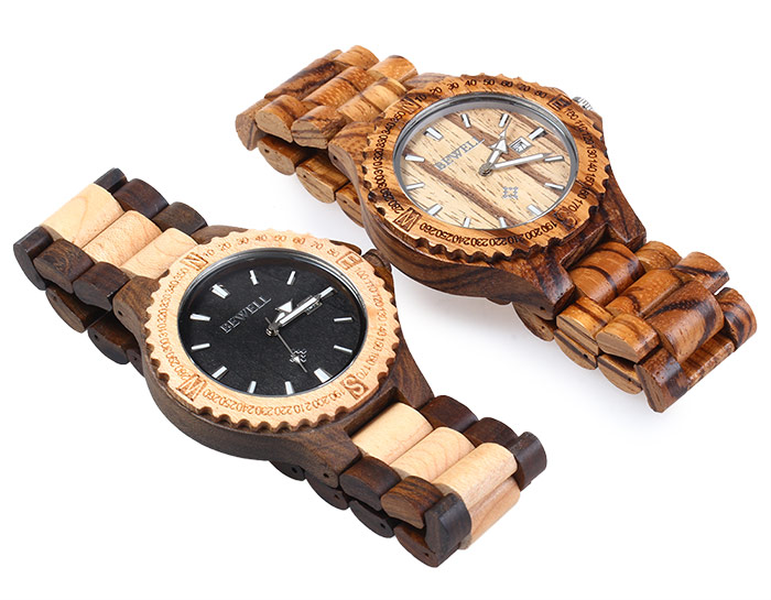 BEWELL ZS - W023A Men Wooden Bangle Quartz Watch with Calendar Display Wristwatch