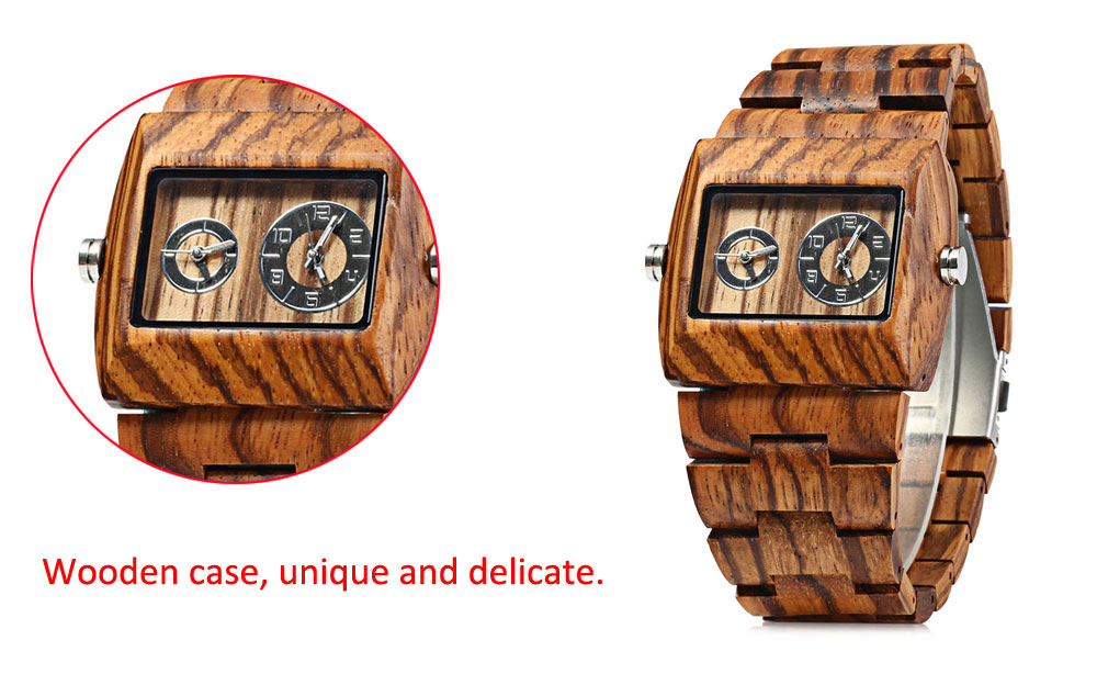 BEWELL ZS - W021C Men Quartz Watch Wooden Rectangle Dial Wristwatch