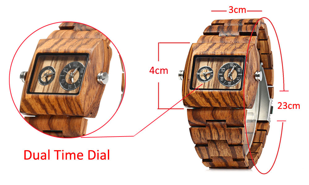 BEWELL ZS - W021C Men Quartz Watch Wooden Rectangle Dial Wristwatch
