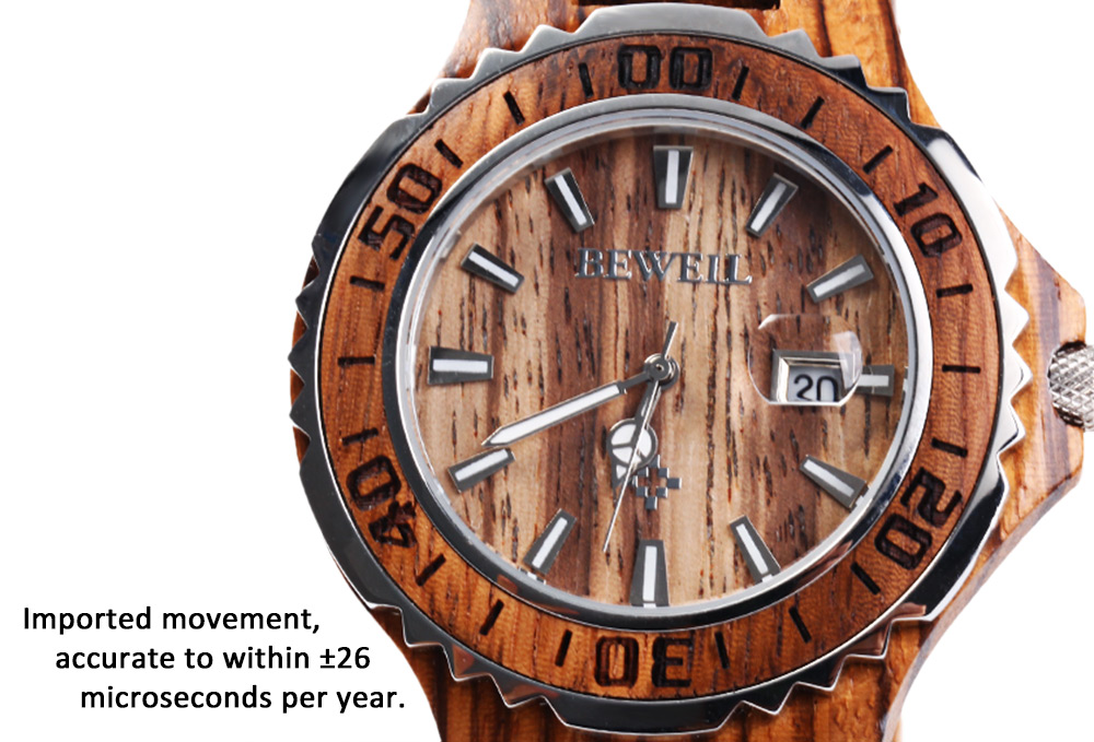 BEWELL ZS-100BG Wooden Men Quartz Watch with Luminous Hands 30M Water Resistance Wristwatch