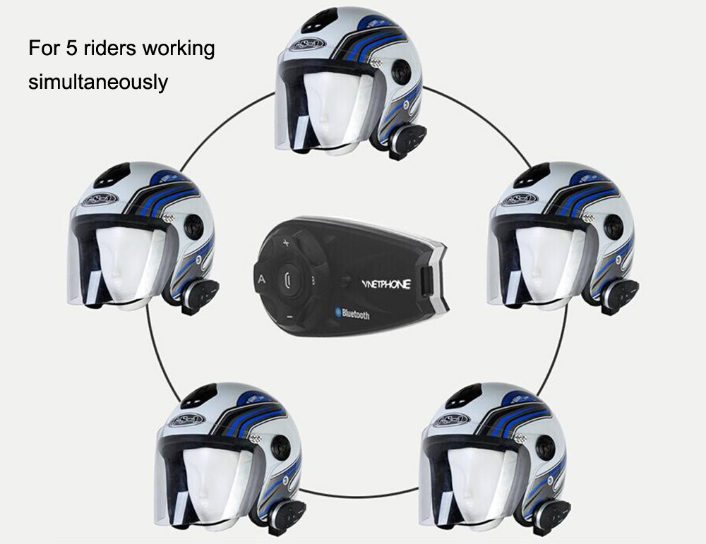 Refurbished Vnetphone V5 1200M Bluetooth Motorcycle Helmet Interphone Full-duplex Intercom Headset Kit for 5 Riders