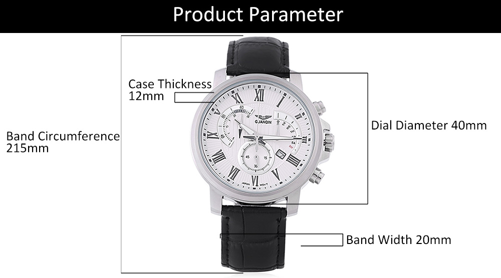 GUANQIN GF506 Male Quartz Watch Luminous Calendar Roman Numerals Scale Business Wristwatch