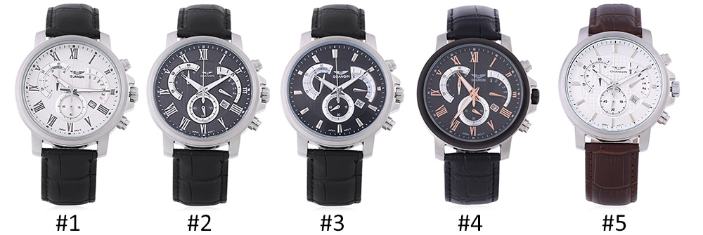 GUANQIN GF506 Male Quartz Watch Luminous Calendar Roman Numerals Scale Business Wristwatch