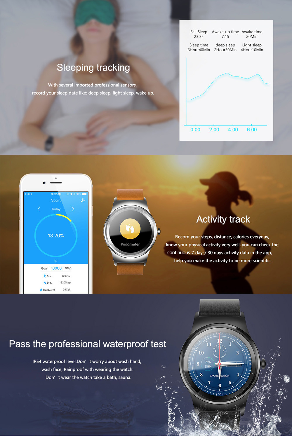 SMA - R Heart Rate Monitor Smart Watch Dual Bluetooth Wristband