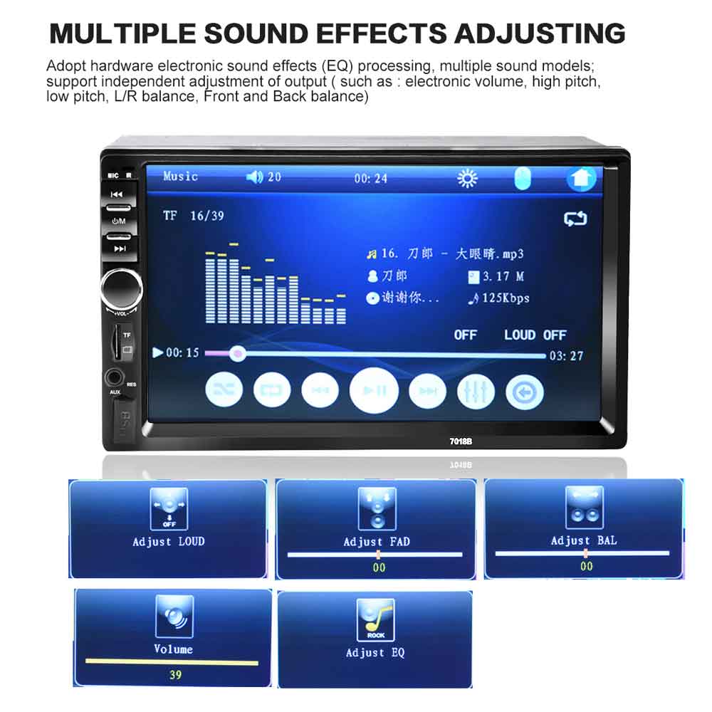 7018B 7 Inch Bluetooth V2.0 Car Audio Stereo MP5 Player 12V Auto Video Support AUX FM USB Remote Control