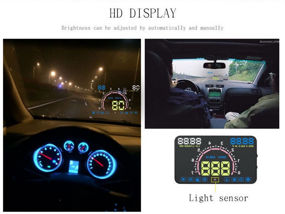 E350 Car 5.8 Inch OBDII Interface HUD Head Up Display Real-time Voltage Driving Distance Monitor