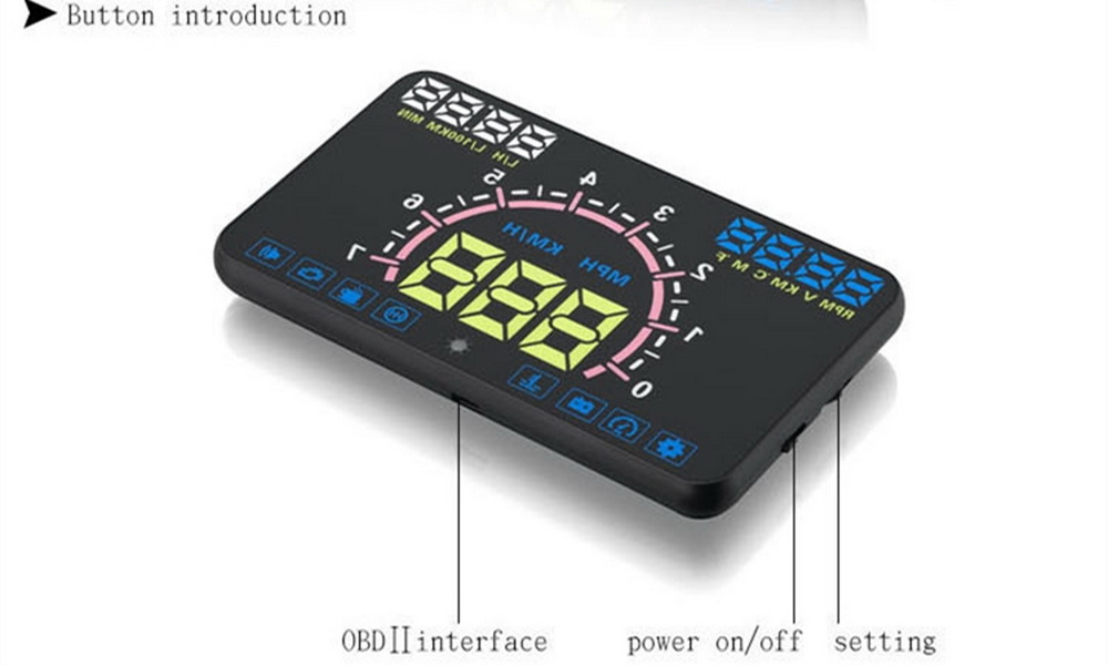 E350 Car 5.8 Inch OBDII Interface HUD Head Up Display Real-time Voltage Driving Distance Monitor