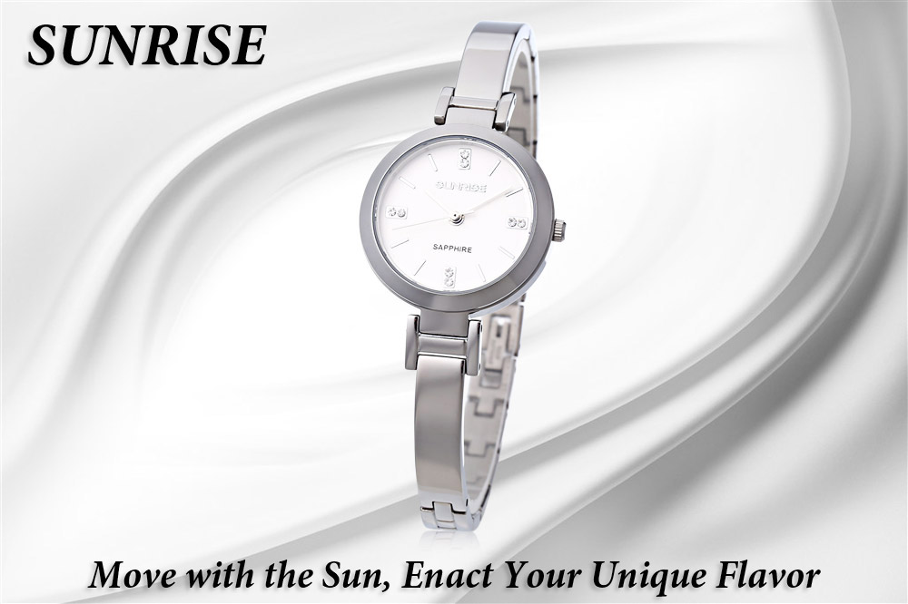 SUNRISE SL712SWA Women Quartz Watch Hyperfine Band Artificial Rhinestone Nail Scale Sapphire Mirror Wristwatch
