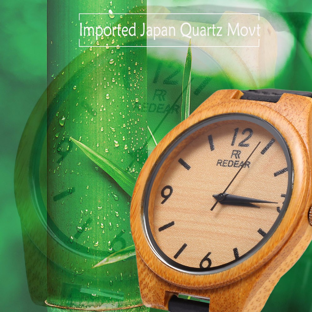 REDEAR SJ 1448 - 8 Wooden Female Quartz Watch Leather Strap Luminous Pointer Wristwatch
