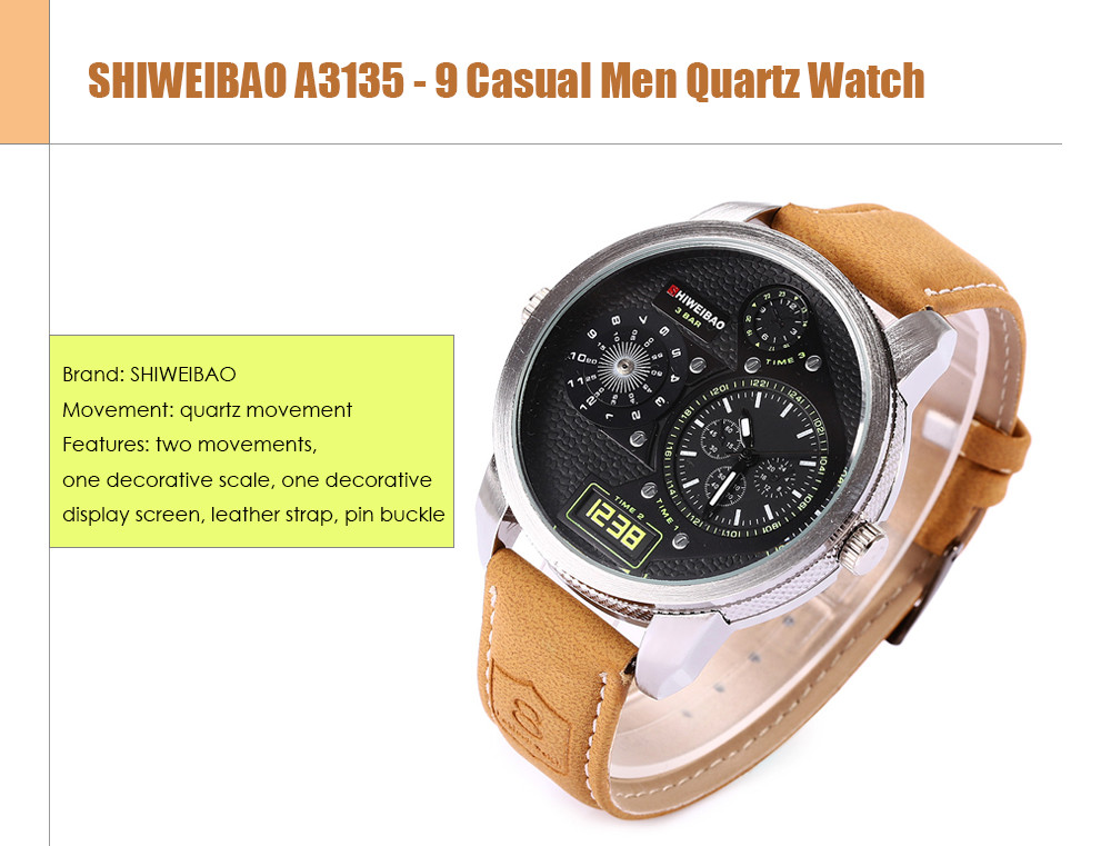 SHIWEIBAO A3135 - 9 Casual Double Movement Men Quartz Watch