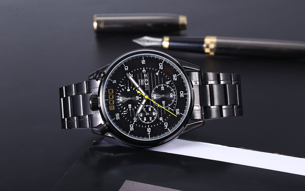 MEGIR 3005 Leather Strap 30M Water Resistant Male Quartz Watch with Luminous Analog Working Sub-dials