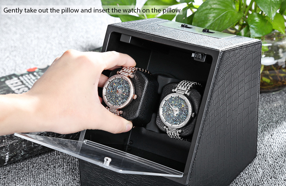 JA1621 Auto Mute Watch Winder Irregular Shape Wristwatch Display Box Jewelry Storage Case with US Plug
