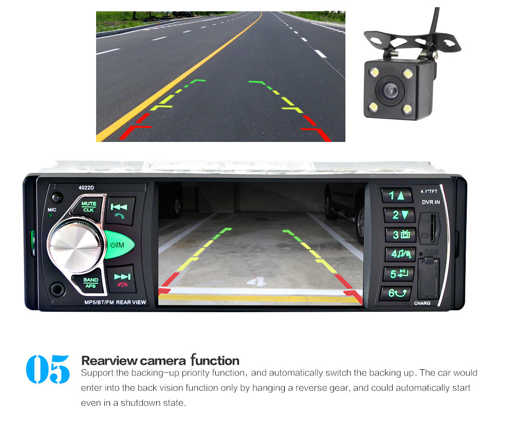 4022D 4.1 Inch Car MP5 Player Stereo Audio Bluetooth TFT Screen FM Station Video with Remote Control Camera