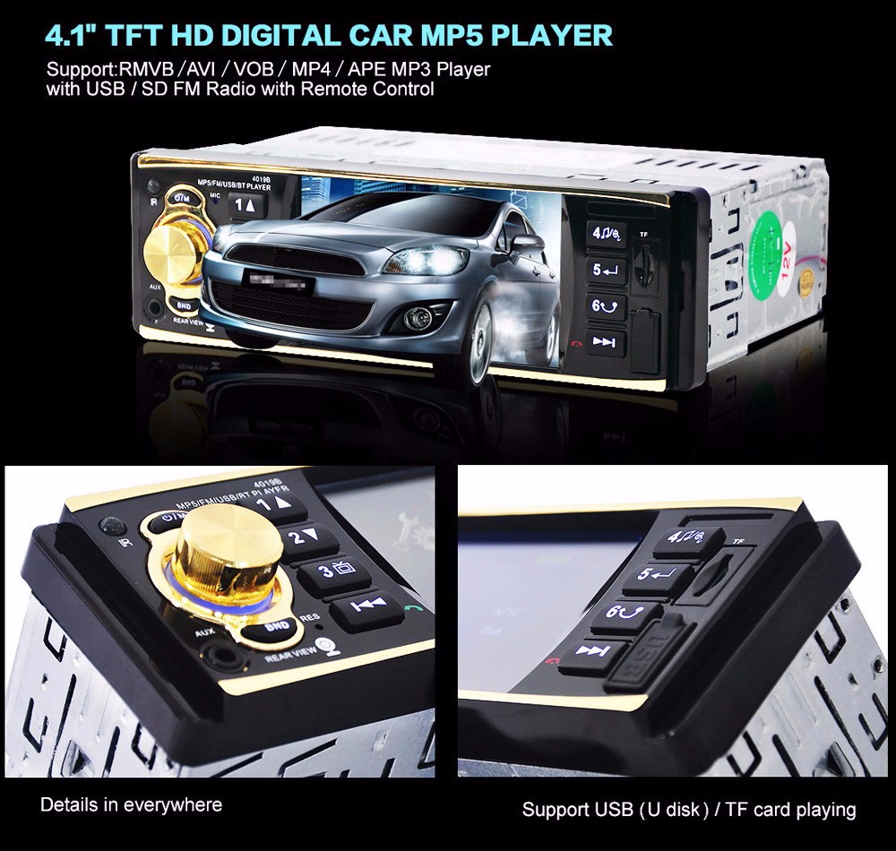 4019B 4.1 inch Vehicle-mounted MP5 Player Stereo Audio Car Video FM Radio with Remote Control