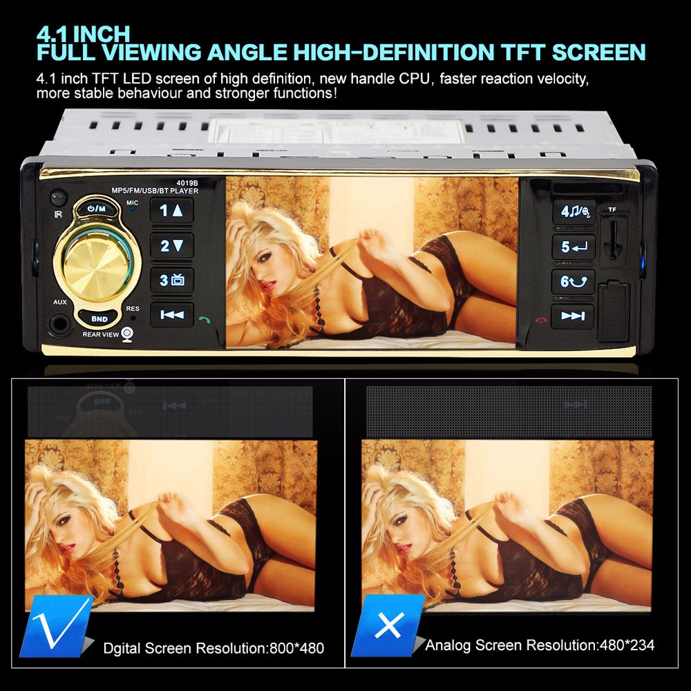 4019B 4.1 inch Vehicle-mounted MP5 Player Stereo Audio Car Video FM Radio with Camera Remote Control