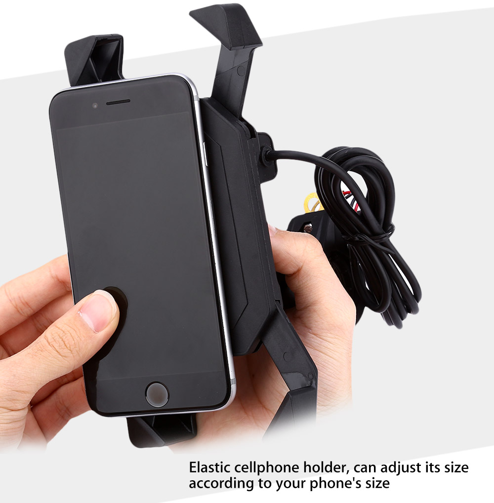 IZTOSS 2 in 1 Motorcycle Handlebar Elastic Cellphone Stand Holder USB Charger