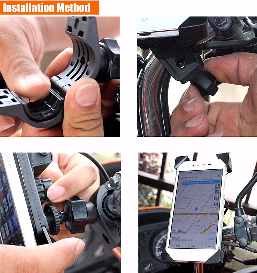 IZTOSS 2 in 1 Motorcycle Handlebar Elastic Cellphone Stand Holder USB Charger