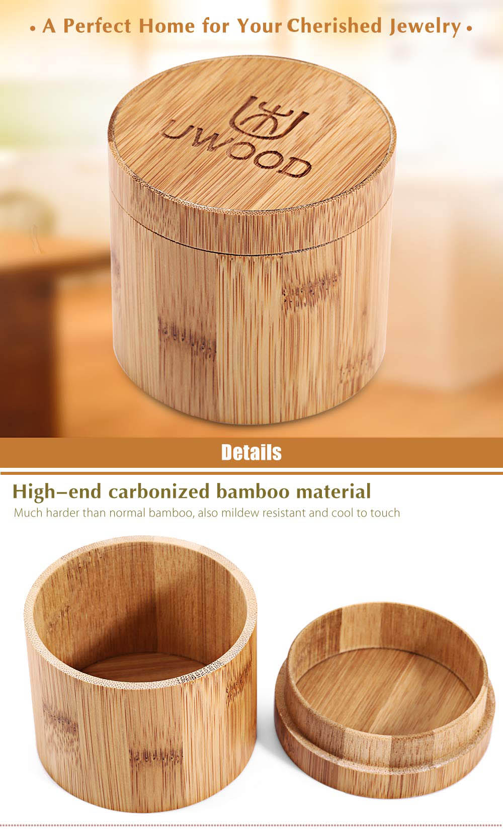 UWOOD Carbonized Bamboo Watch Case Cylindric Shape Box