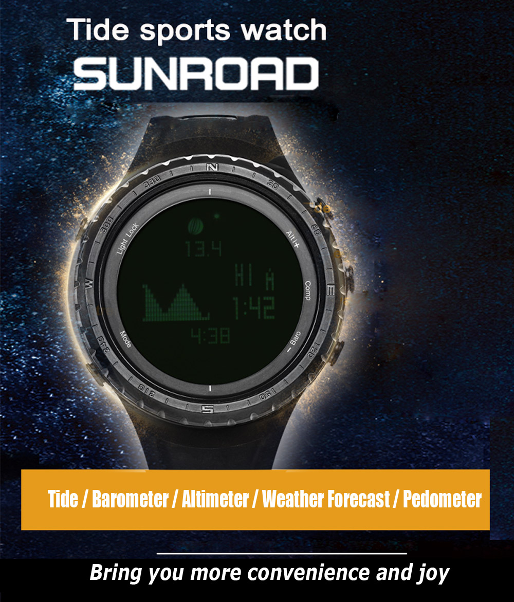 SUNROAD FR830 Digital Sports Watch Altimeter Barometer Pedometer Tide 5ATM Wristwatch