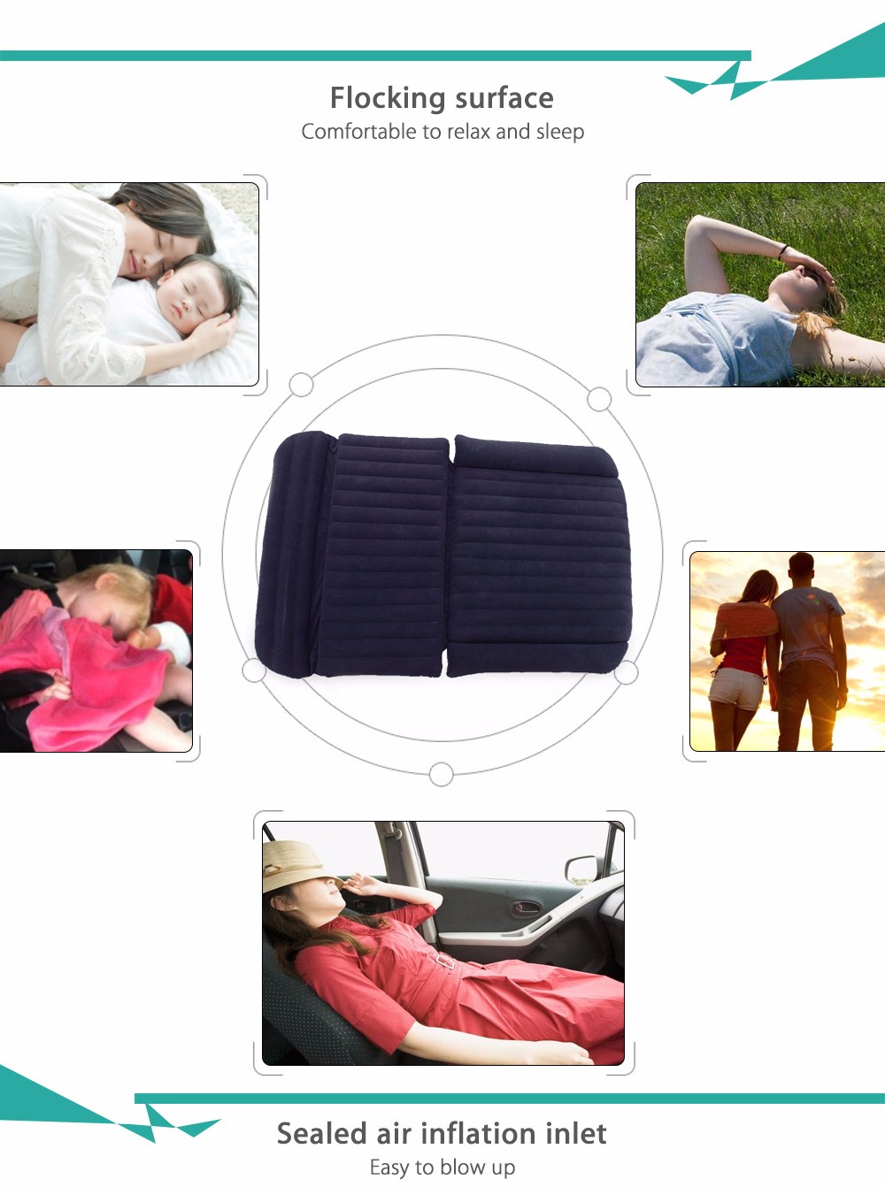 Drive Travel Inflatable Car Bed SUV Back Seat Cover Air Mattress Camping Companion Flocking Cloth
