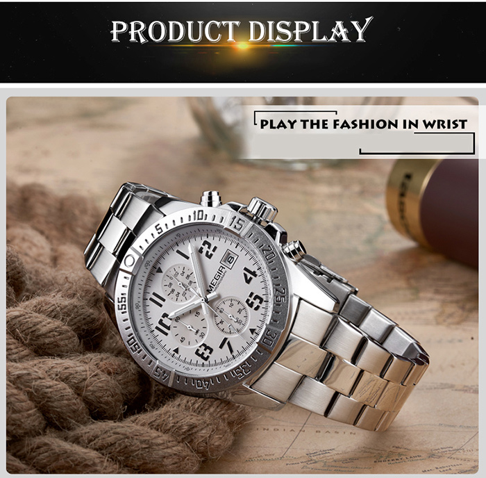 MEGIR 2030 Fashion Chronograph Calendar Wristwatch Men Quartz Watch