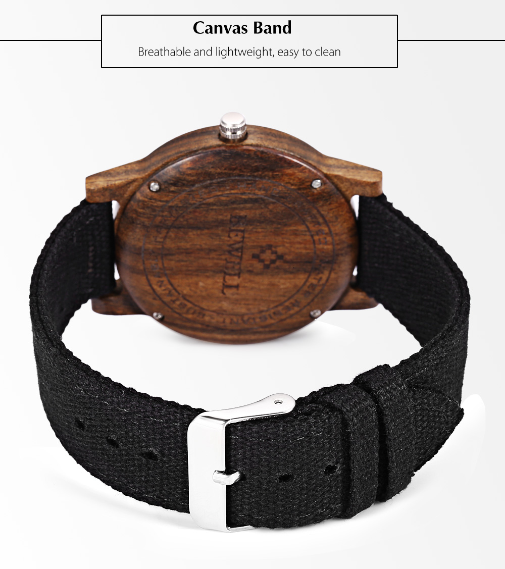 Bewell ZS - W134A Unisex Quartz Watch Wooden Case Canvas Band Japan Movt Wristwatch