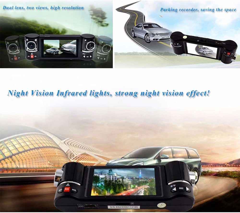 F30 Dual Lens 2.7 inch Auto Camcorder Car DVR Camera HD Windshield Driving Recorder
