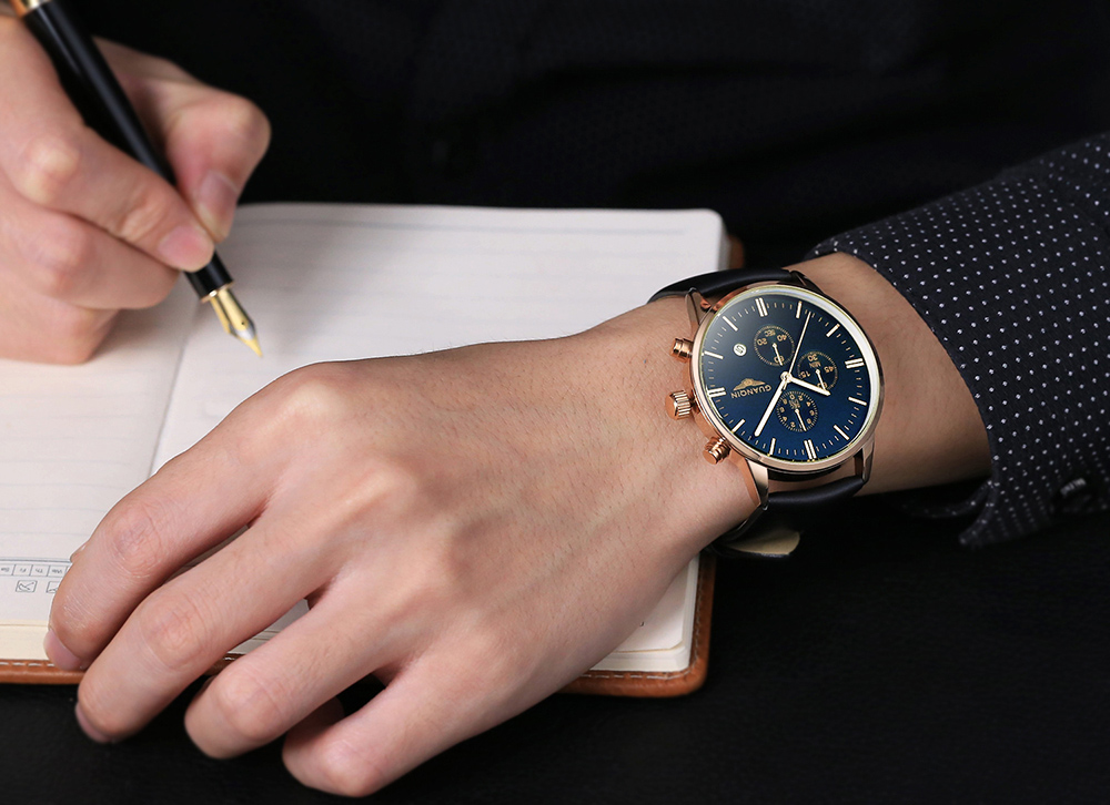 GUANQIN GQ12006 Fashion Male Quartz Watch Working Sub-dial Wristwatch
