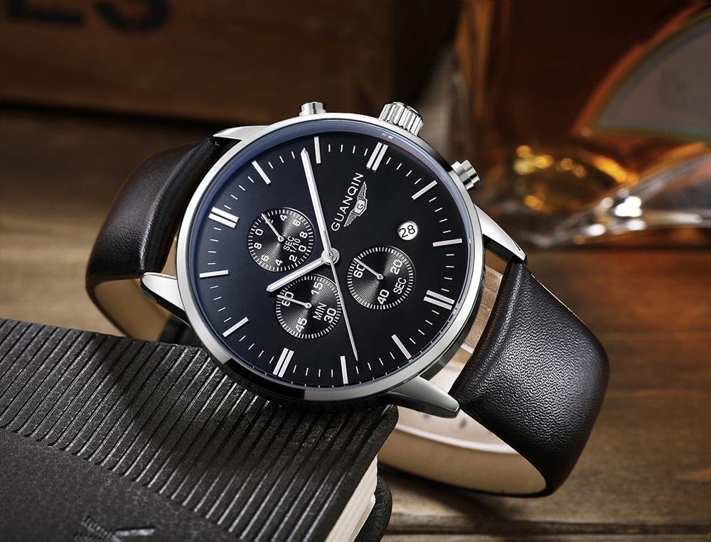 GUANQIN GQ12006 Fashion Male Quartz Watch Working Sub-dial Wristwatch