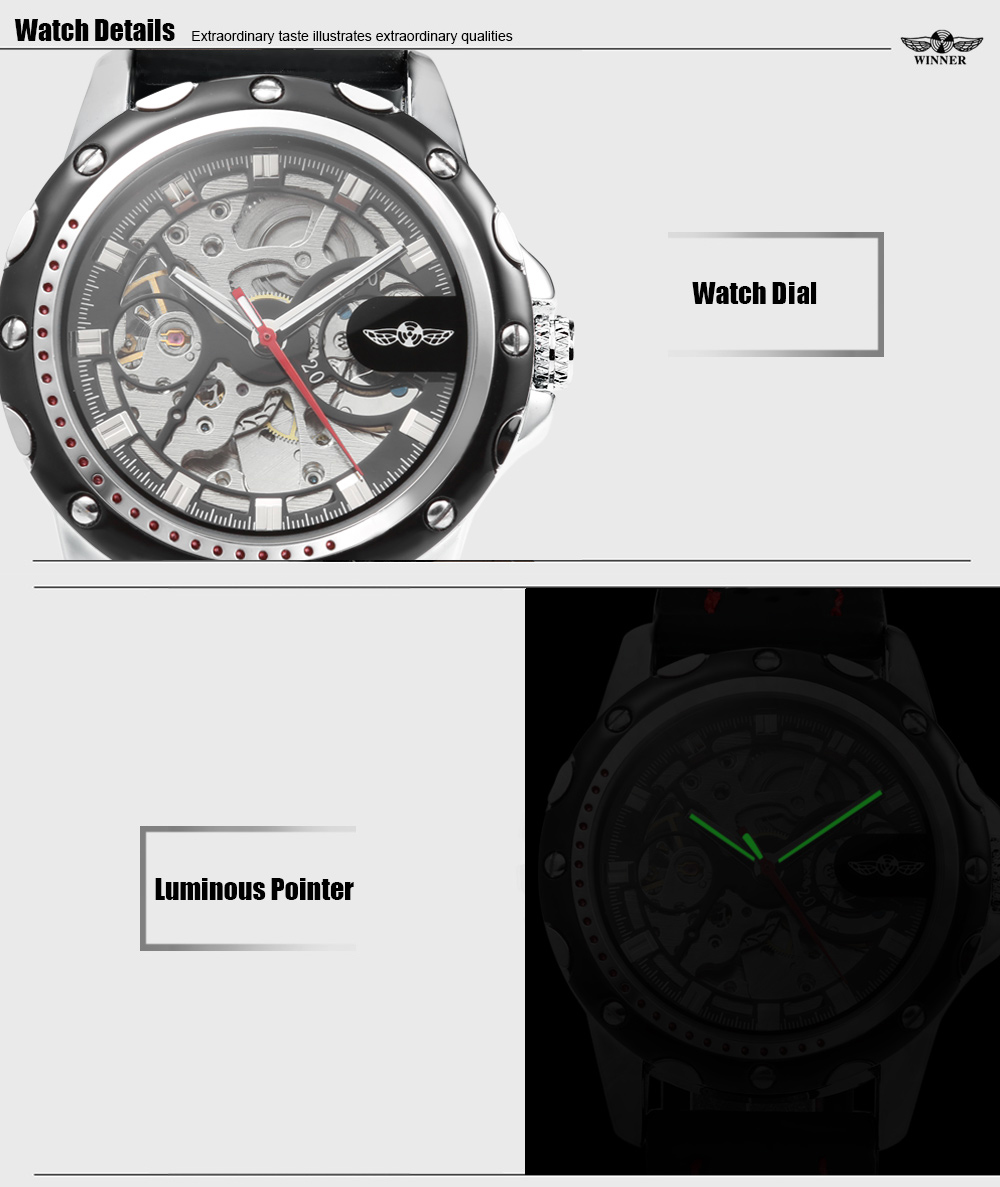 Winner Male Auto Mechanical Watch Luminous Silicone Band Men Wristwatch