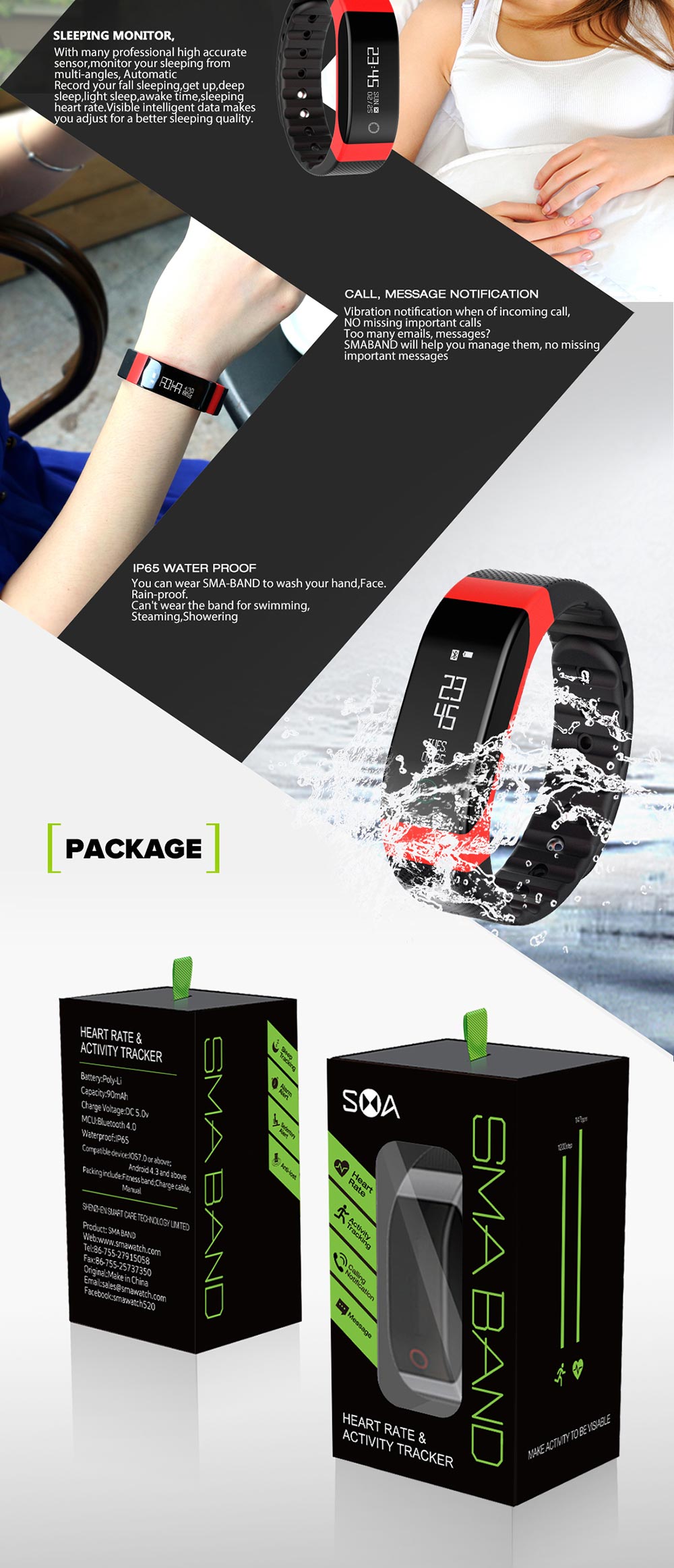 SMA - BAND Bluetooth 4.0 Smart Wristband with 0.88 inch OLED